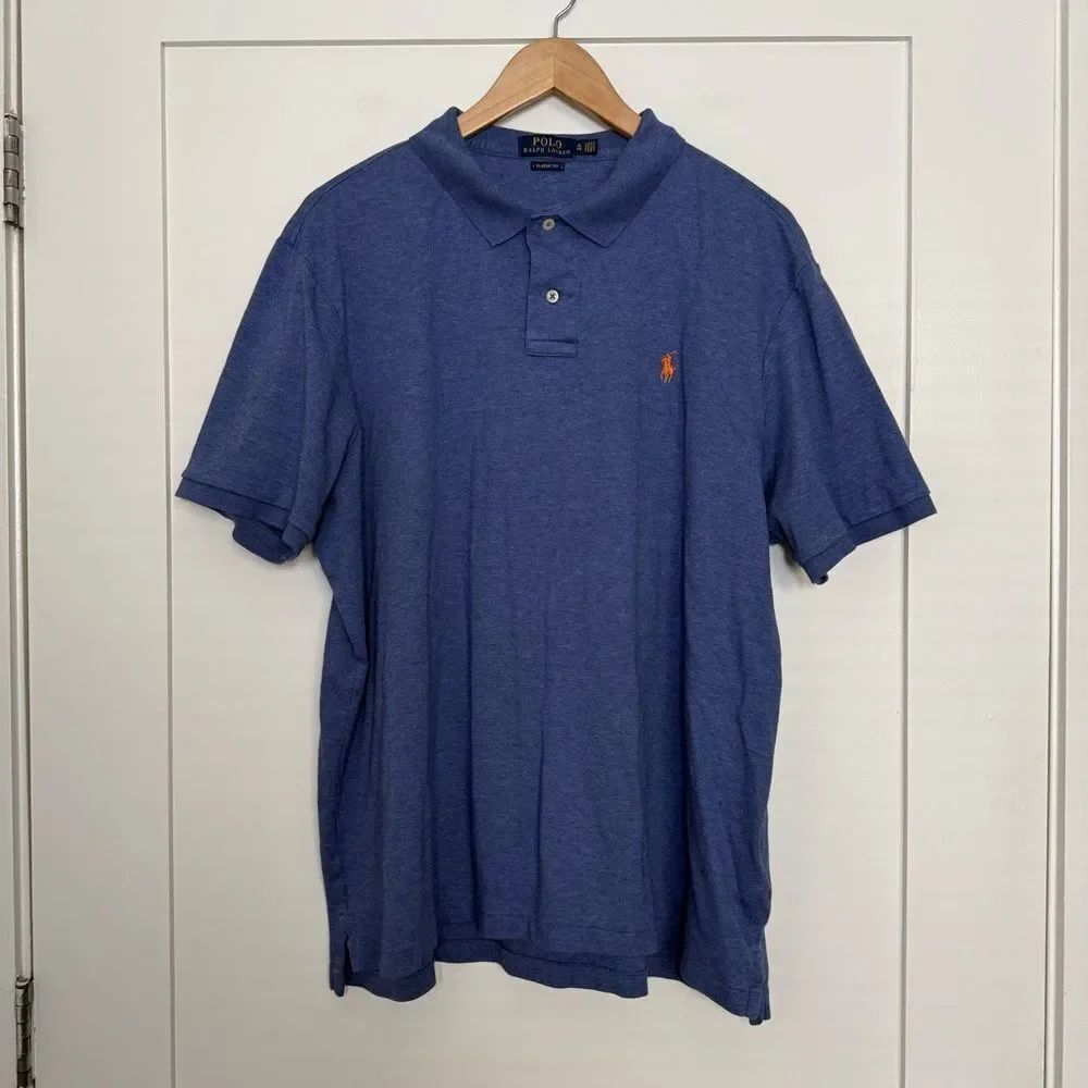 Polo Ralph Lauren Polo Shirt Mens Sz XL Classic Fit Blue Orange Pony Logo Preppy